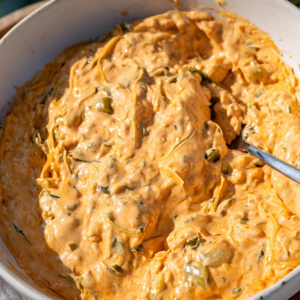 Creamy buffalo pickle dip in a rustic bowl surrounded by crunchy chips and fresh veggie sticks for dipping