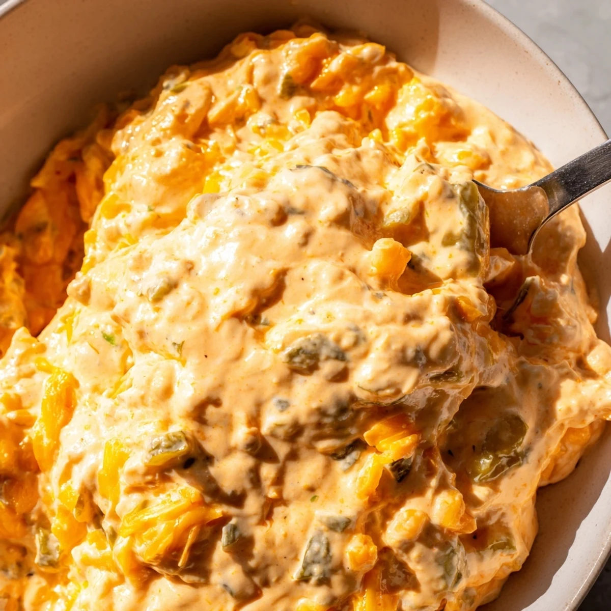 Tangy buffalo pickle dip topped with chopped chives and pickle slices, ready for game day snacking spread