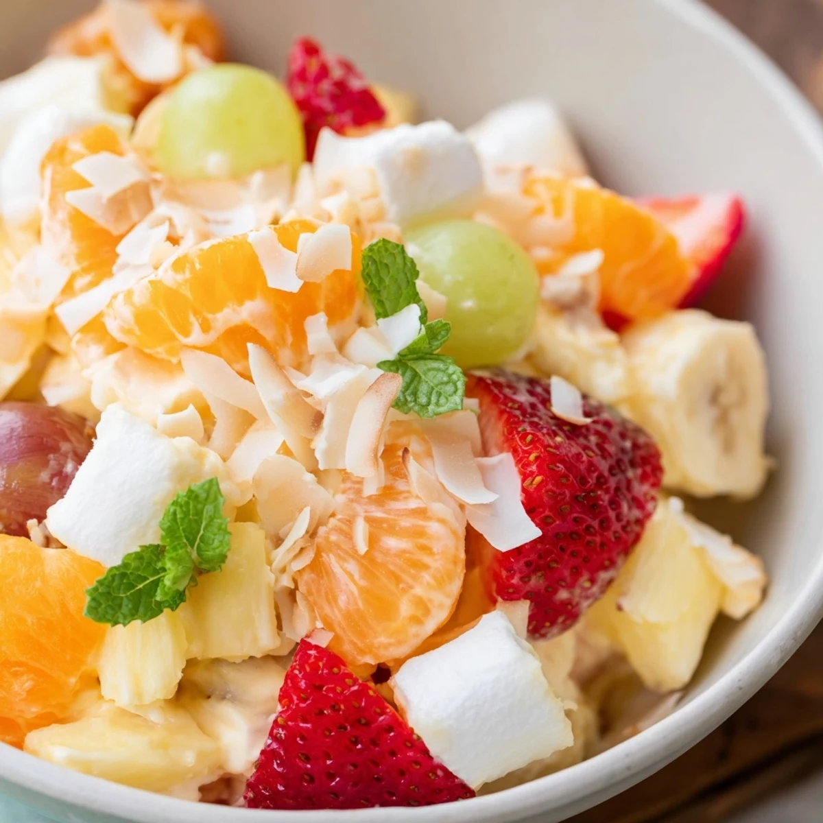 Creamy Hawaiian Cheesecake Salad loaded with tropical fruits in a fluffy vanilla cheesecake dressing
