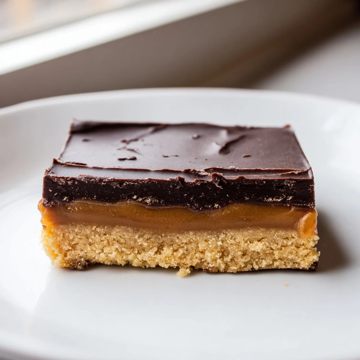 Healthy Twix Bars resting on parchment with a crisp nutty almond crust
