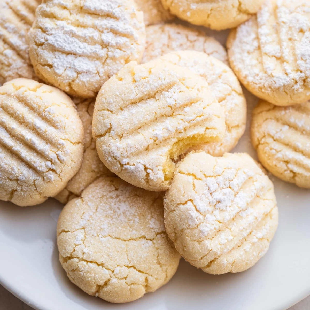 Perfectly round Grandma's Secret Butter Cookies with fork-topped patterns cooling on a wire rack