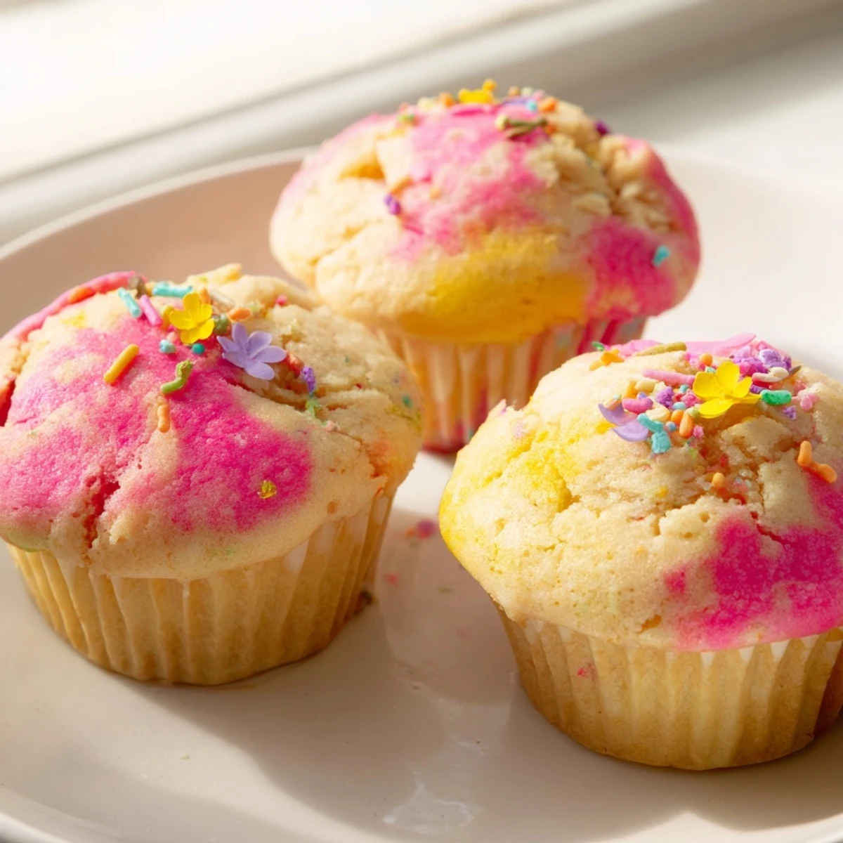 Moist Steamed Blooming Cupcakes arranged on a cooling rack with edible flowers