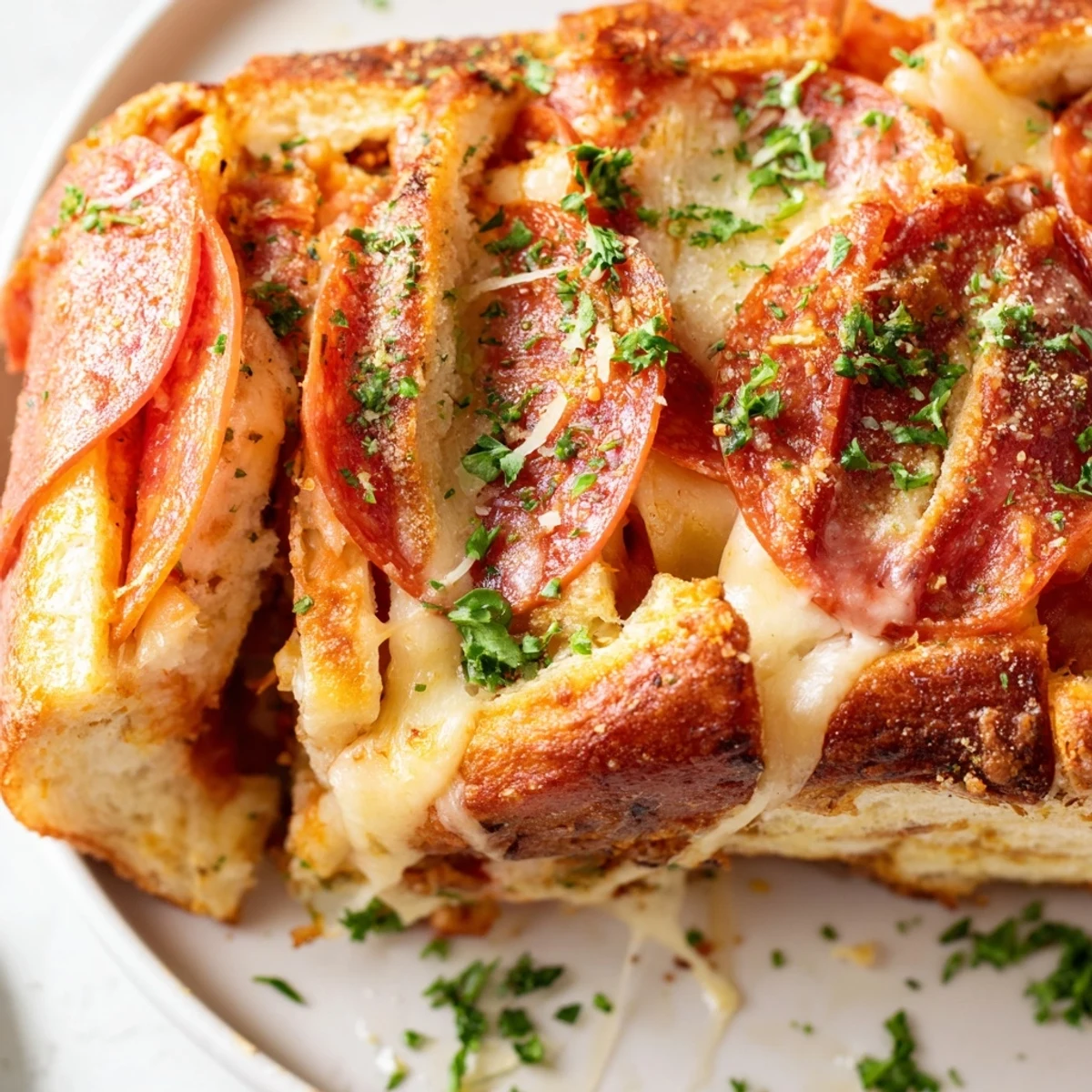 Golden pepperoni pizza roll breadsticks served warm with marinara dipping sauce