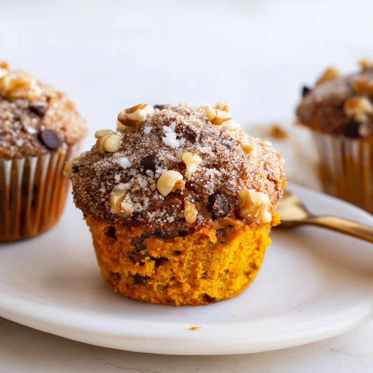 Warm Pumpkin Banana Muffins topped with cinnamon sugar, cooling on rack