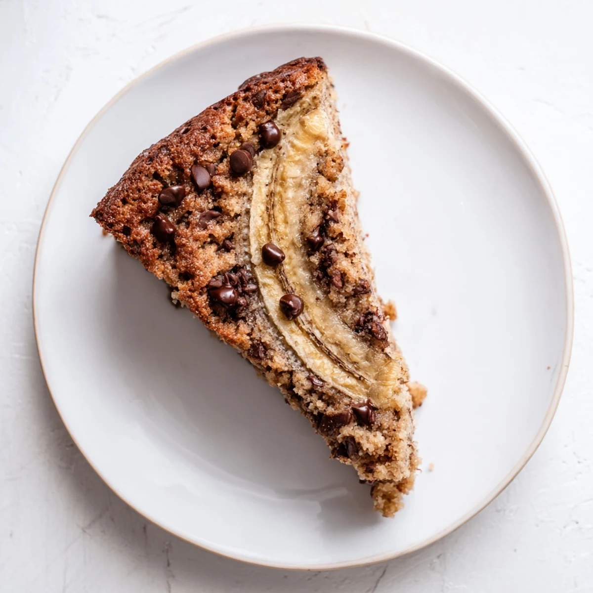 Sliced Banana Chocolate Chip Cake recipe served warm with melting vanilla ice cream