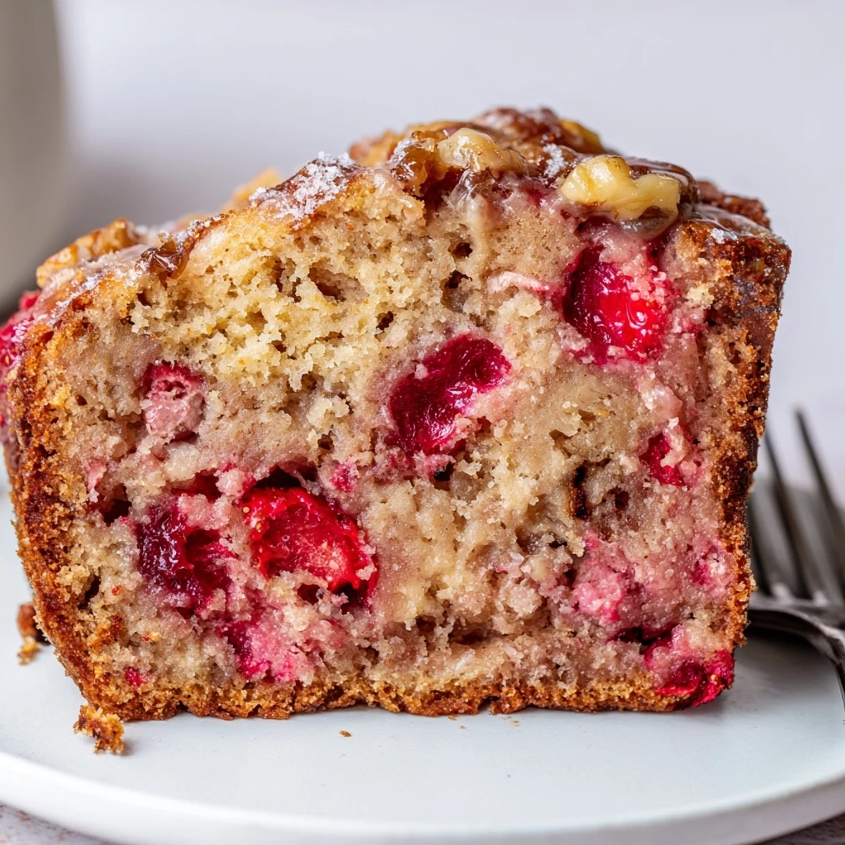 Sliced Strawberry Banana Bread Recipe served with melting butter, soft crumb