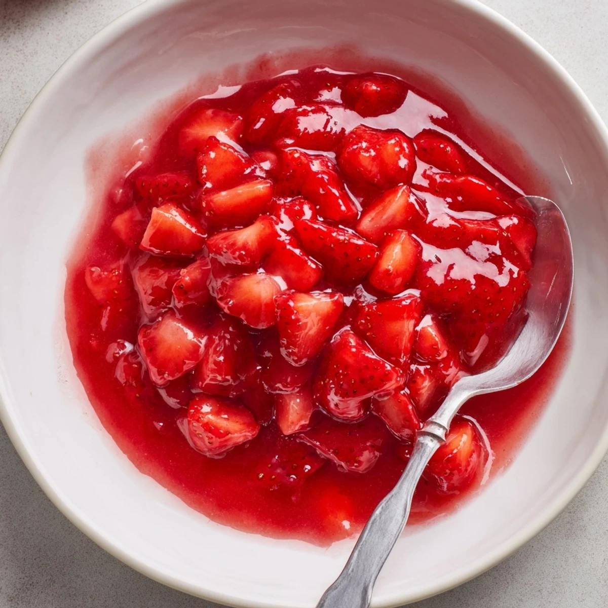 Bright red Strawberry Cake Filling Recipe chilled in jar, perfect for cupcakes