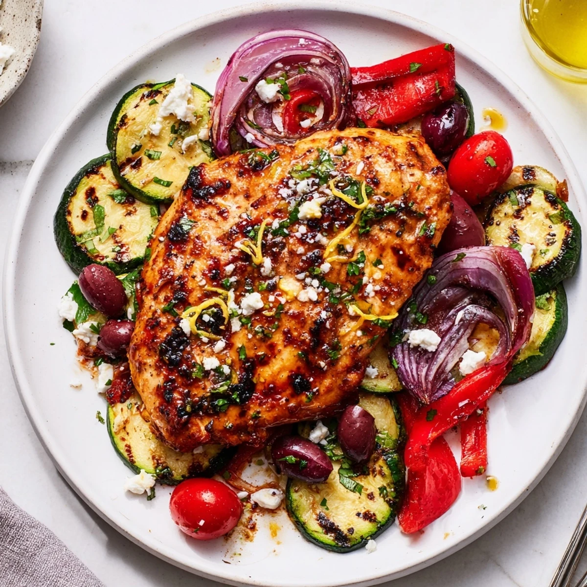 Serve Sheet Pan Mediterranean Chicken Zucchini hot from oven with lemony pan juices.