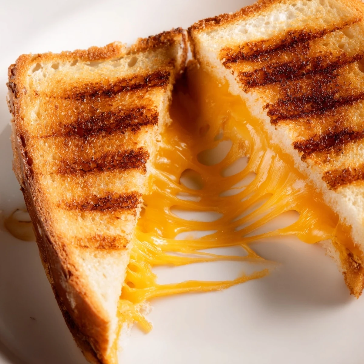 Classic grilled cheese sandwich cut into triangles featuring gooey cheese and golden toasted crust