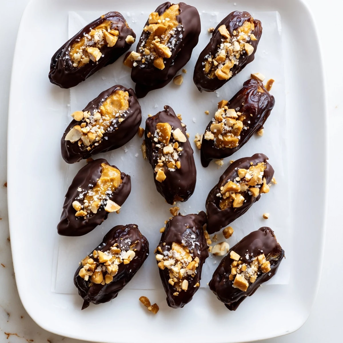 Bite-sized Date Snickers showing creamy peanut butter filling and crunchy roasted peanuts inside