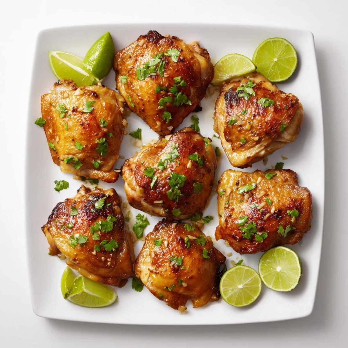 Juicy roasted chicken thighs glazed with tangy Cuban mojo sauce and fresh herbs