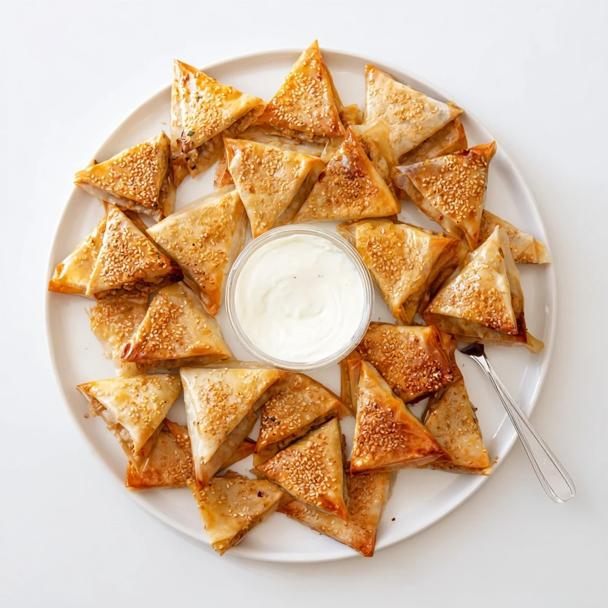 Homemade Moroccan spiced chicken briouats featuring savory filling wrapped in buttery flaky layers