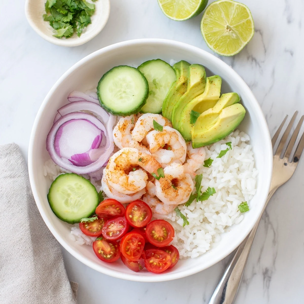 Garlic Shrimp Bowl Recipe with sizzling garlicky shrimp over steaming rice