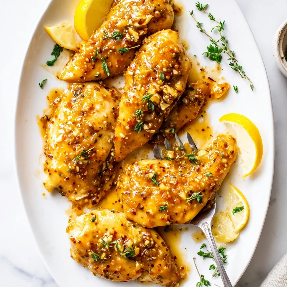 Juicy chicken breasts coated in rich honey mustard sauce fresh from the oven