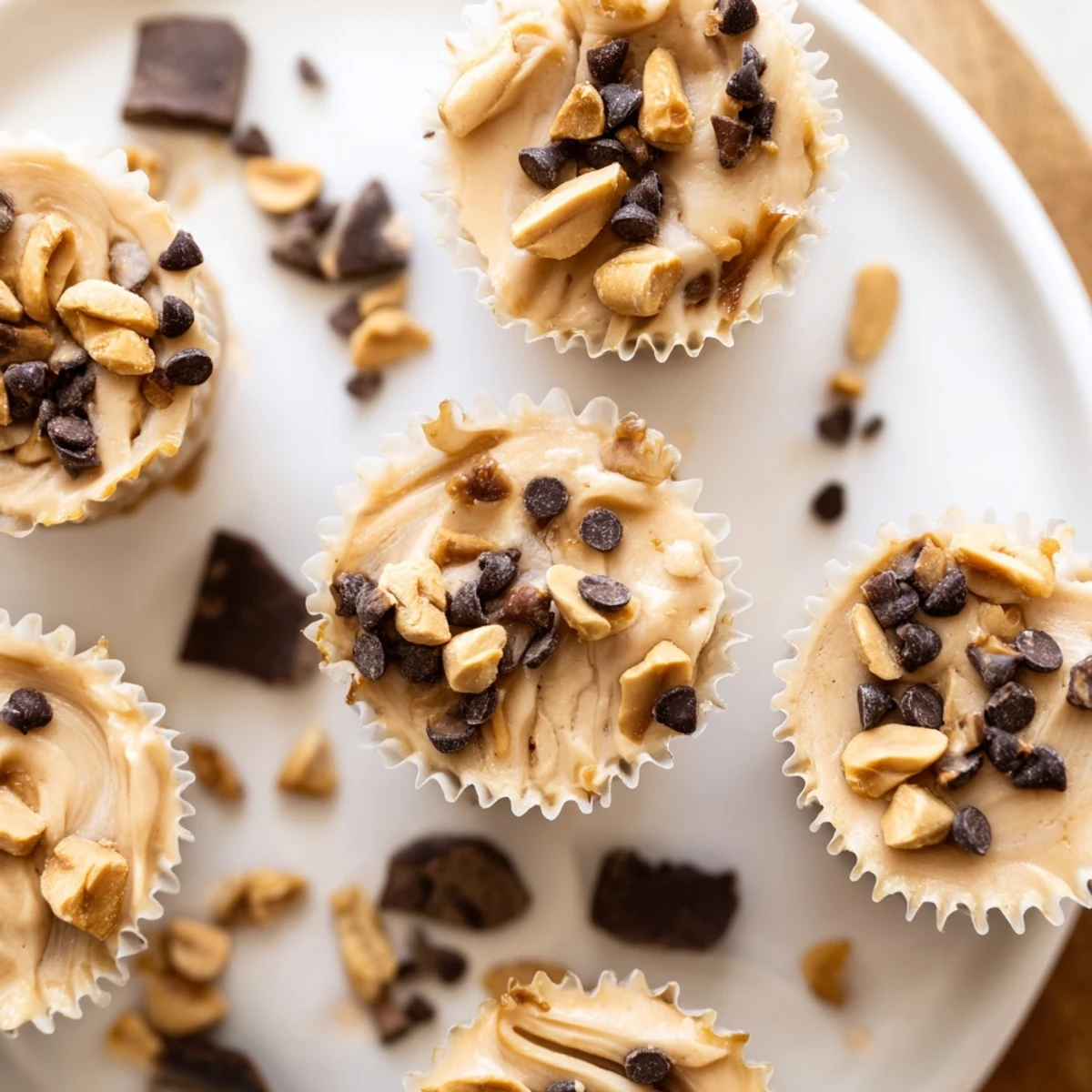 Creamy high protein peanut butter Greek yogurt bites topped with crushed roasted peanuts