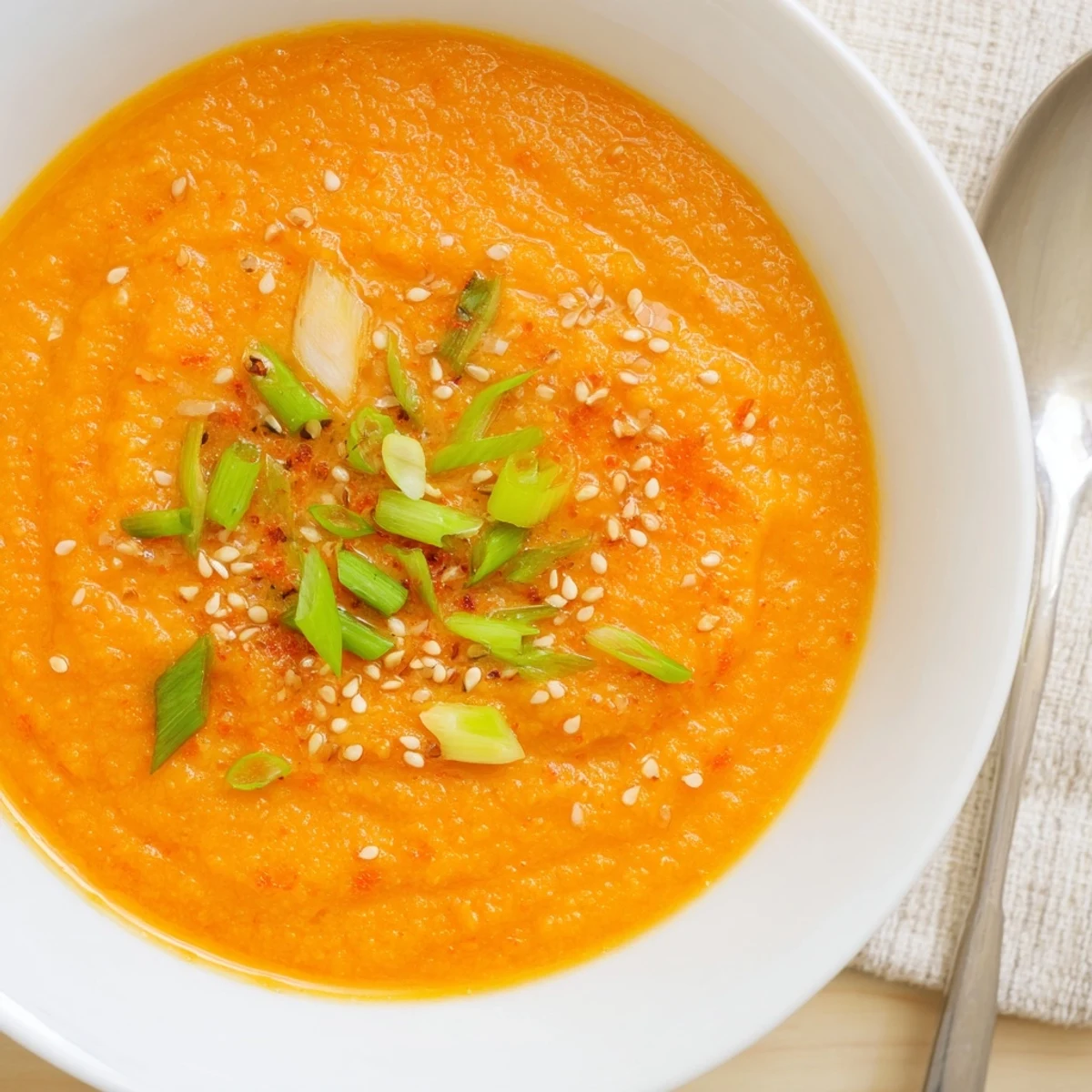 Silky Carrot Ginger Miso Soup Recipe, warm umami broth and toasted sesame.