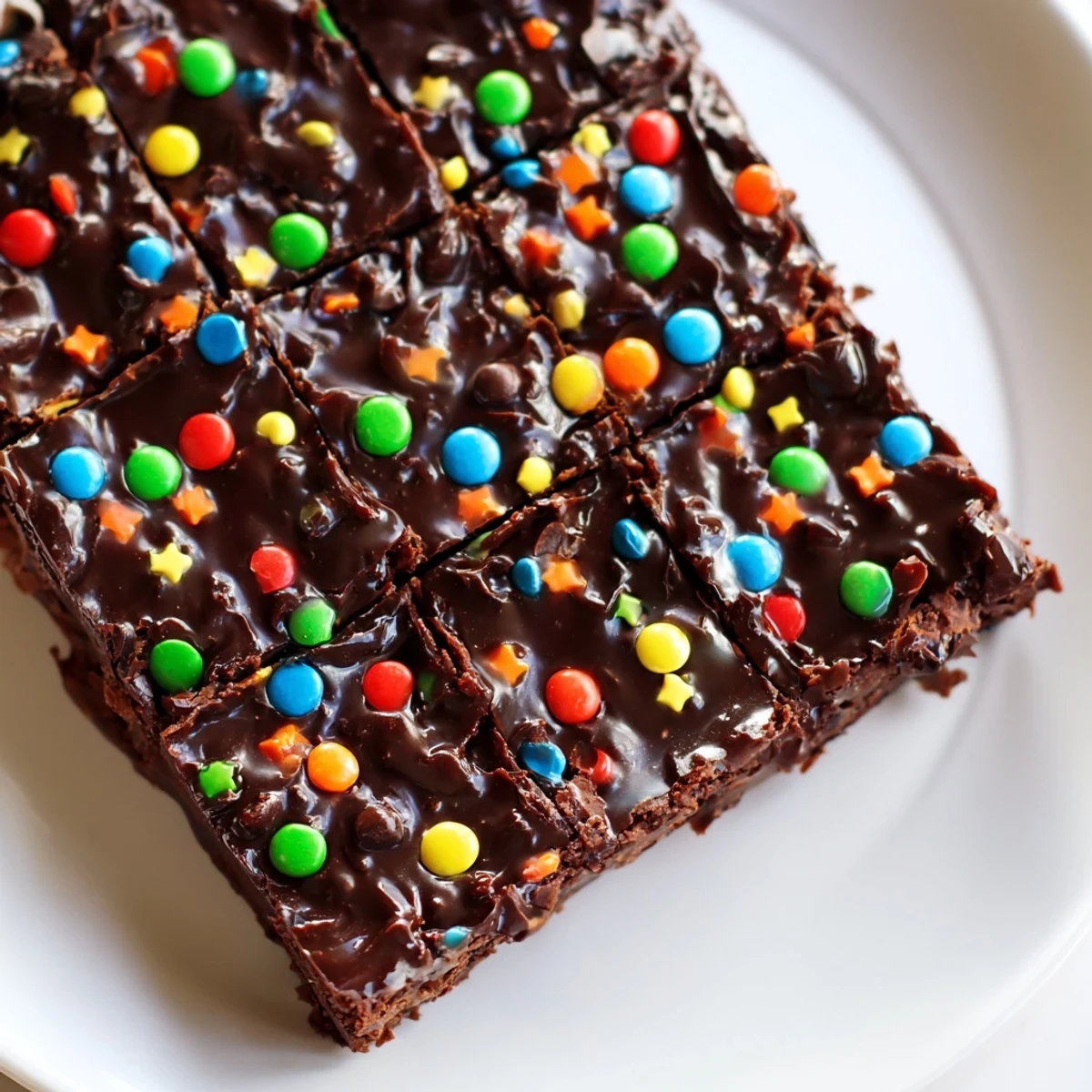 Sliced Gourmet Cosmic Brownies Bars on parchment, fudgy centers and rainbow sprinkles