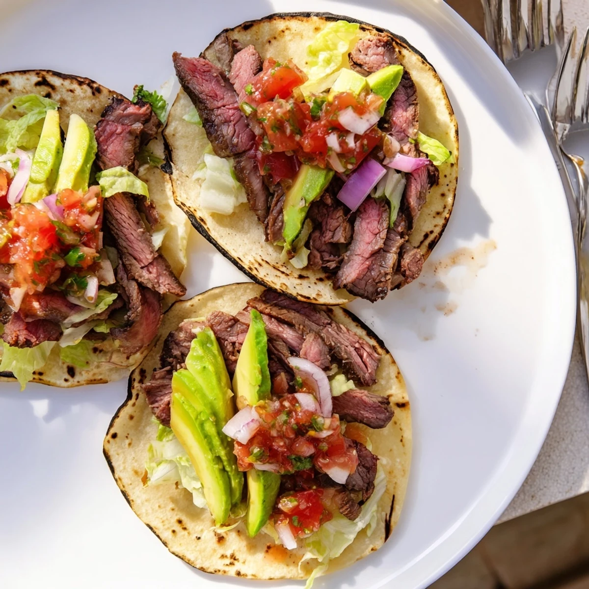 Charcoal Grilled Tacos Recipe: charred chicken, bright salsa, avocado slices, lime