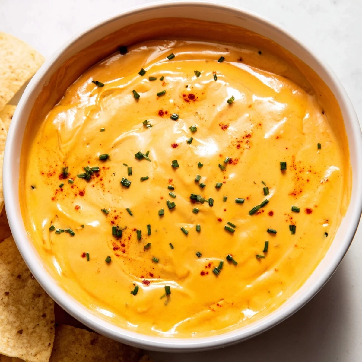 Creamy cheese dip topped with fresh chives, served with crisp veggie sticks.