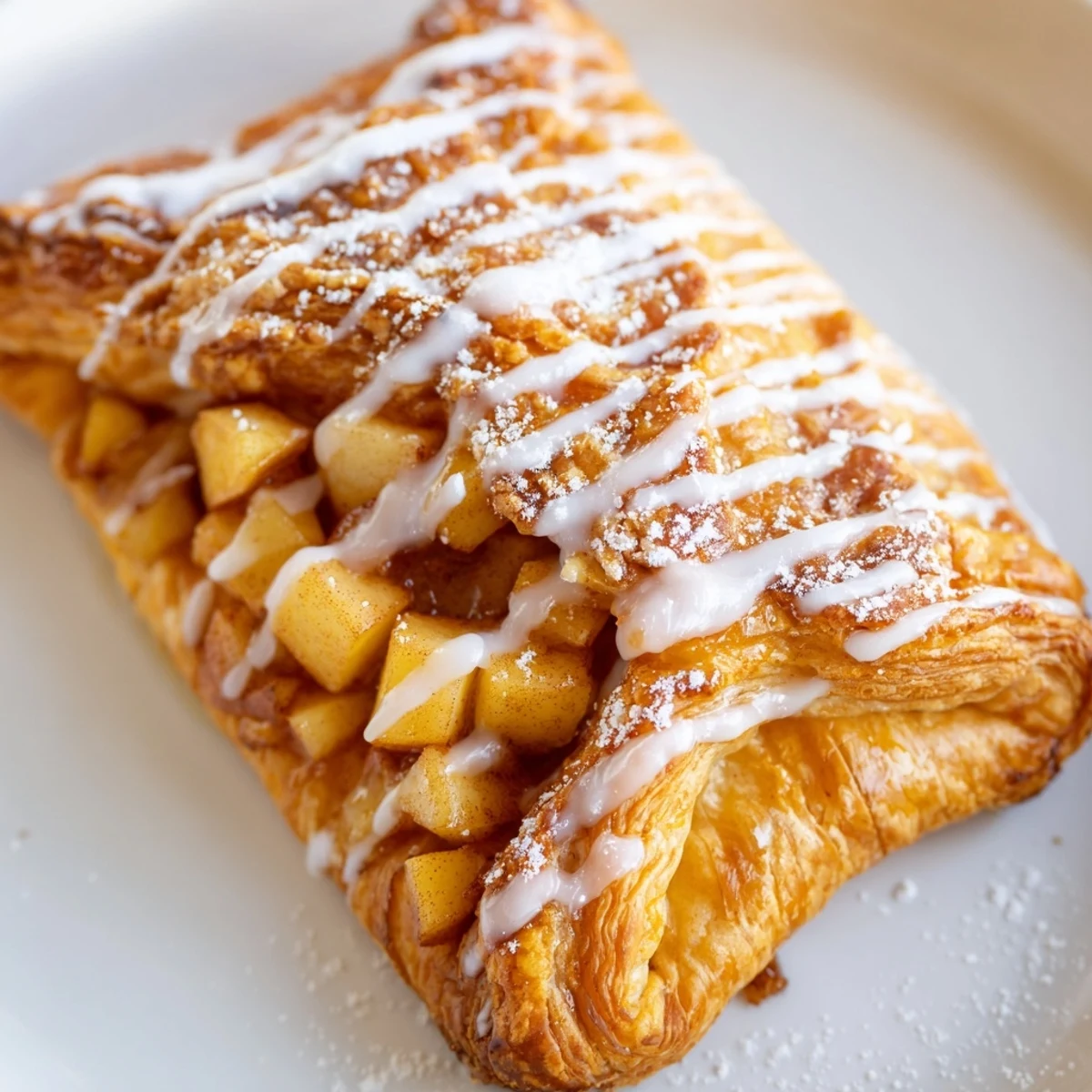 Drizzled Apple Cheese Danishes featuring crisp puff pastry and warm fruit filling for dessert.