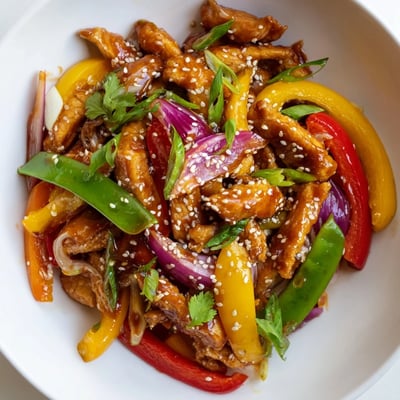 Brightly colored vegetables and tender chicken tossed in a glossy, tangy-sweet sauce for the Quick Sweet Chilli Chicken Stir Fry, ready to enjoy.