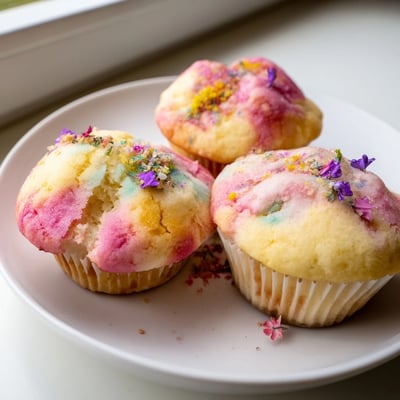 Fluffy Steamed Blooming Cupcakes split open revealing vibrant swirled colors inside