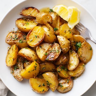 Roasted and tender, Authentic Greek Lemon Potatoes Recipe with bright lemon aroma